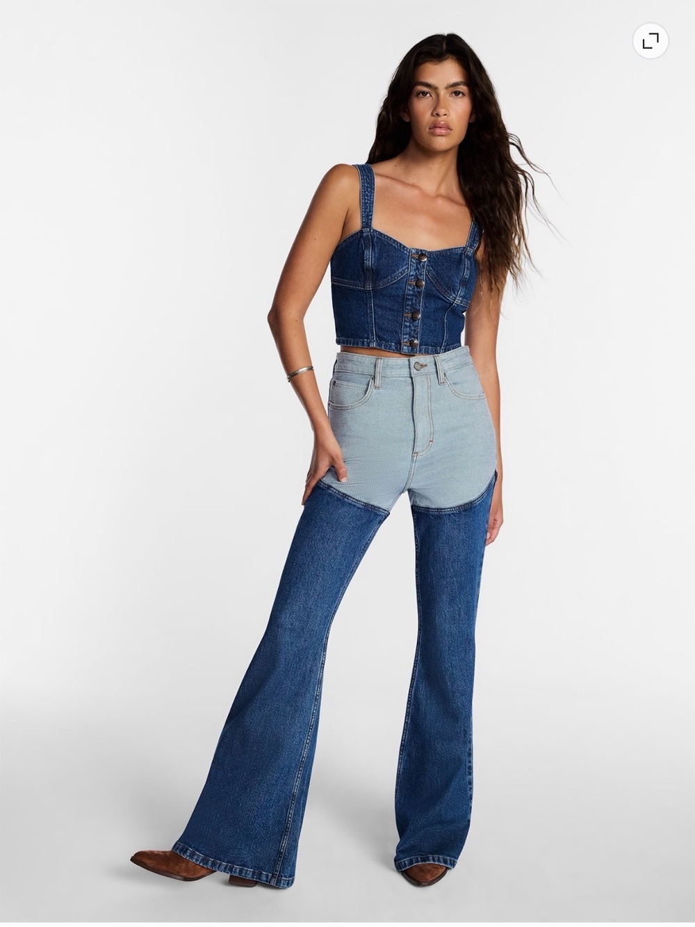 LEE Denim Chaps Jeans Two Tone Light Wash Dark Wash Butt Enhancing Stretch 0 NWT